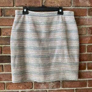 Tahari Pink, Gray, and White Stripe Full Back Zipper Knit Pencil Skirt Size 12P
